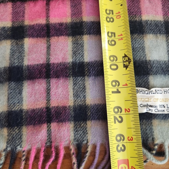 Highland‎ House Touch of Cashmere Lambs Wool Scarf Plaid Purple Fringe 63"x9.5" - Picture 7 of 8
